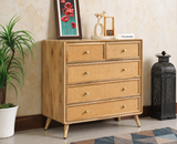 Boston Wooden Rattan Cane Chest of Drawer Five Drawer Cabinet