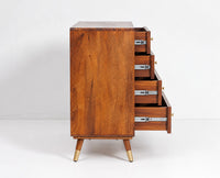 Boston Wooden Rattan Cane Chest of Drawer Five Drawer Cabinet Brown Finish