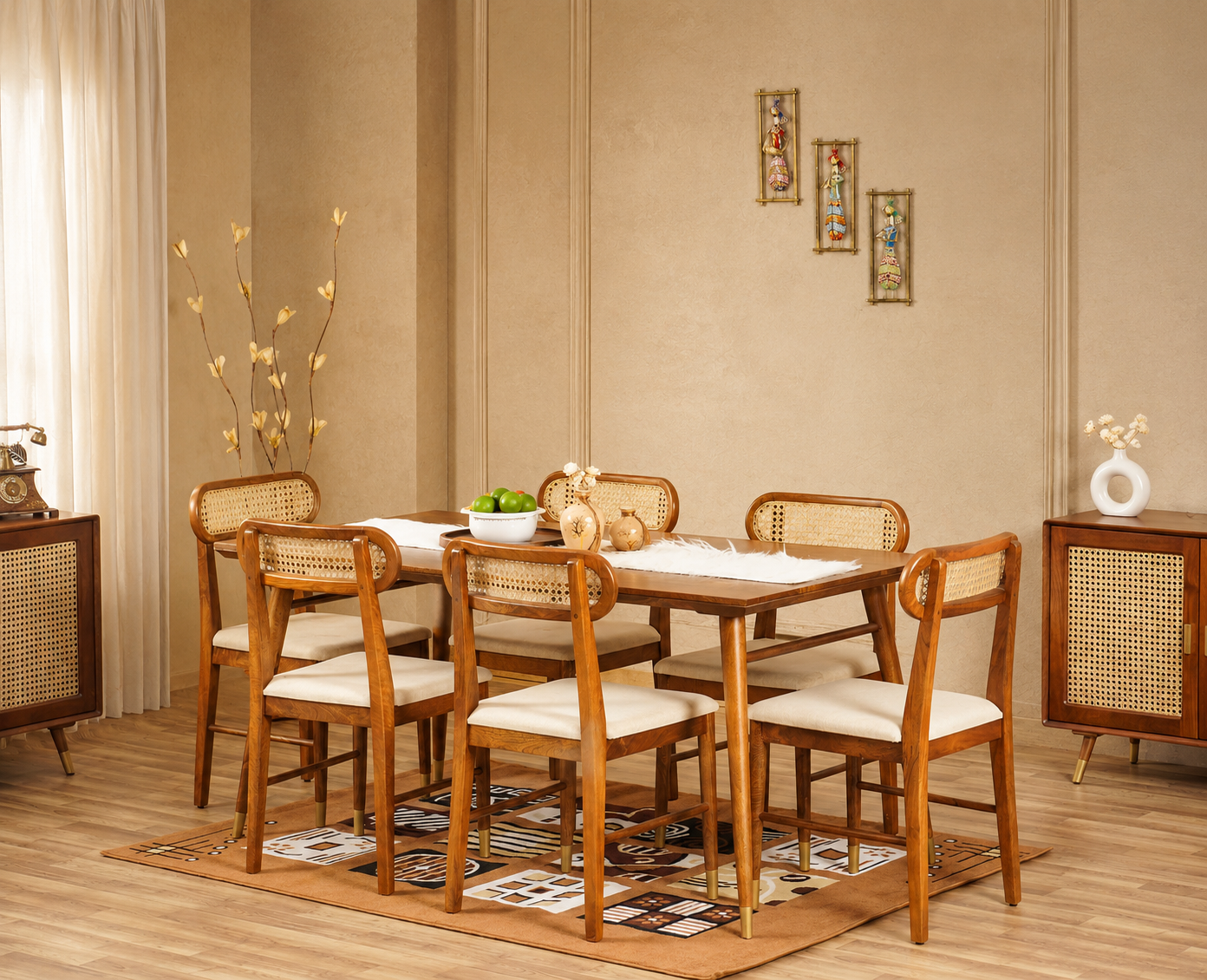 Boston Solid Wood Rattan Cane Dining Table Eight Seater Set (Copy) Furniselan Brown-Finish