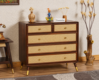 Boston Wooden Rattan Cane Chest of Drawer Five Drawer Cabinet Grey Finish
