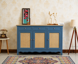 Maison Wooden Cane Premium Sideboard – Large 3 Drawer Storage Cabinet with Doors