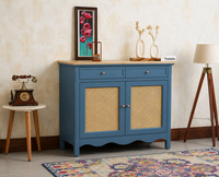 Maison Wooden Cane Premium Sideboard – 2 Drawer Storage Cabinet with Doors China Blue
