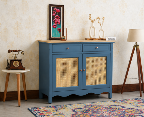 Maison Wooden Cane Premium Sideboard –  2 Drawer Storage Cabinet with Doors