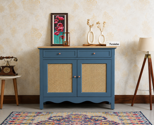 Maison Wooden Cane Premium Sideboard –  2 Drawer Storage Cabinet with Doors
