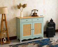 Maison Wooden Cane Premium Sideboard –  2 Drawer Storage Cabinet with Doors Silt Green