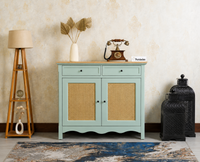 Maison Wooden Cane Premium Sideboard –  2 Drawer Storage Cabinet with Doors Silt Green