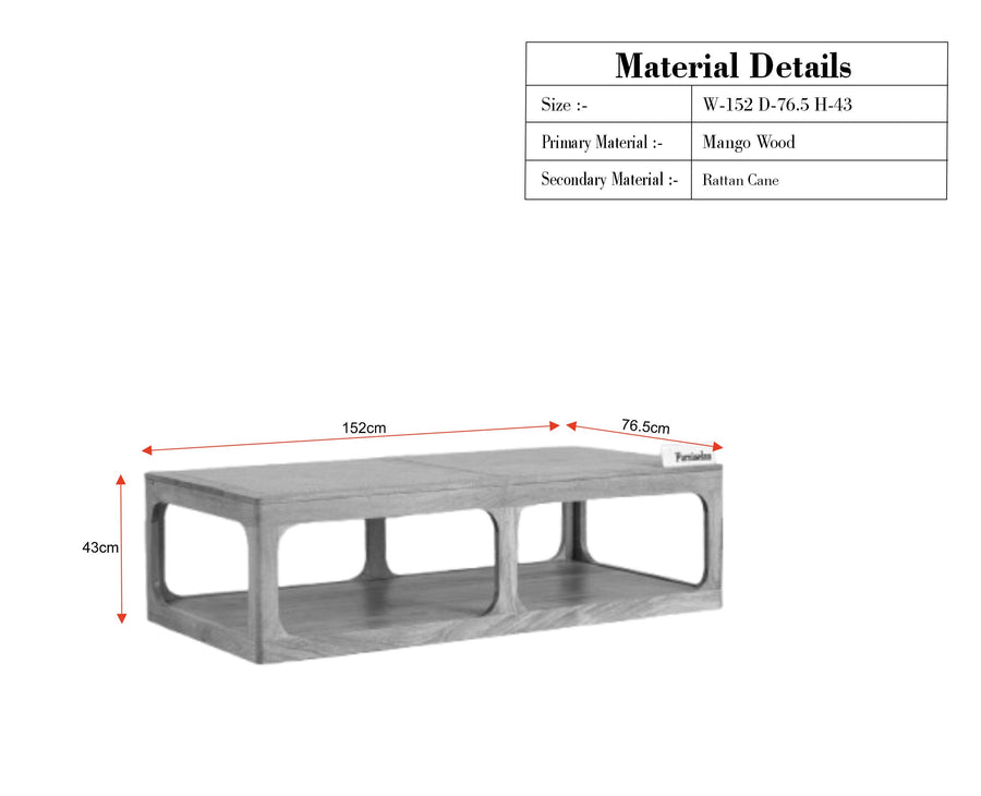 Boston Wooden Riviera Cane Coffee Table Natural Finish