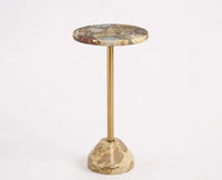 Freya Agate Marble Side Table - Gold Finish