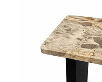 Riven Iron Side Table with Marble - Black Matte Finish