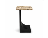 Riven Iron Side Table with Marble - Black Matte Finish