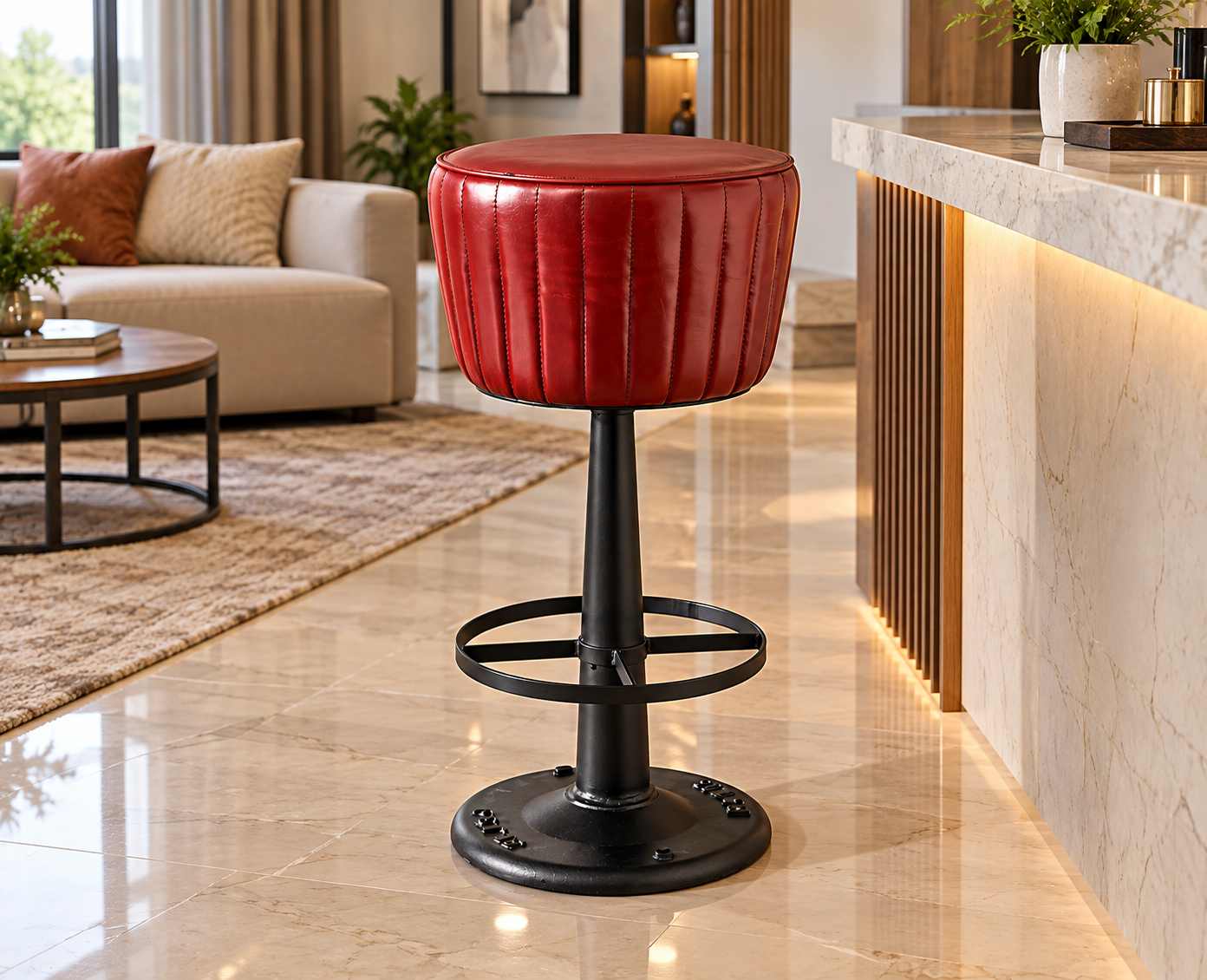 Velora Leather Bar Stool - Matte Black