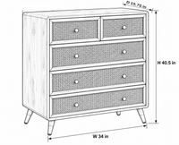 Boston Wooden Rattan Cane Chest of Drawer Five Drawer Cabinet Natural Finish