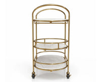 Alora Marble Serving Trolley with Metal - Antique Gold Finish
