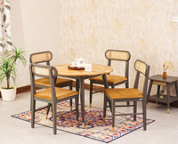Boston Solid Wood Rattan Cane Round Dining Table Four Seater Set - Dining Set - Furniselan Slate-Grey