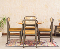 Boston Solid Wood Rattan Cane Round Dining Table Four Seater Set - Dining Set - Furniselan Slate-Grey