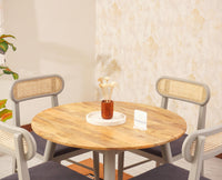 Boston Solid Wood Rattan Cane Round Dining Table Four Seater Set - Dining Set - Furniselan Cool-Grey