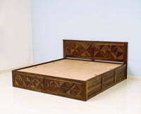 Singapore Solid Wood King Size Bed with Box Storage Furniselan-Teak-Finish