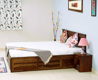 Singapore Solid Wood King Size Bed with Box Storage Furniselan-Teak-Finish