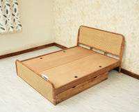 Maui Solid Mango Wood Queen Size Bed with Storage Trolly Natural Oak