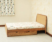 Maui Solid Mango Wood Queen Size Bed with Storage Trolly Natural Oak