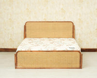 Maui Solid Mango Wood Queen Size Bed with Storage Trolly Natural Oak