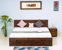 Pune Solid Wood King Size Bed with Box Storage Furniselan-Teak-Finish