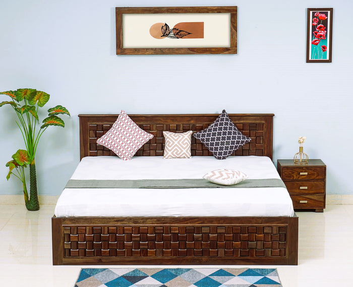 Pune Solid Wood King Size Bed with Box Storage Furniselan
