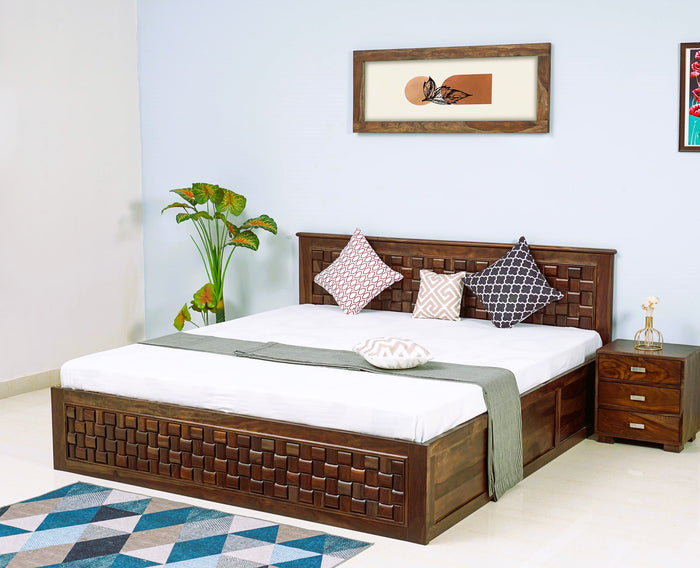 Pune Solid Wood King Size Bed with Box Storage Furniselan