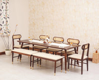Boston Solid Wood Rattan Cane Dining Table Eight Seater Set with Bench - Dining Set - Furniselan Grey-Finish