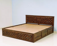 Pune Solid Wood King Size Bed with Box Storage Furniselan-Teak-Finish
