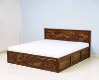 Hong Kong Solid Wood King Size Bed with Box Storage Furniselan-Teak-Finish