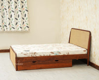 Maui Solid Mango Wood Queen Size Bed with Storage Trolly Brown Finish