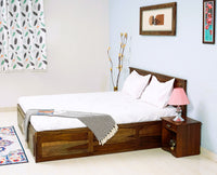 Hong Kong Solid Wood King Size Bed with Box Storage Furniselan-Teak-Finish