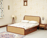 Maui Solid Mango Wood Queen Size Bed with Storage Trolly Brown Finish