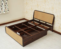 Maui Solid Mango Wood Queen Size Bed with Storage Trolly Grey Finish
