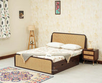 Maui Solid Mango Wood Queen Size Bed with Storage Trolly Grey Finish