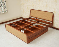 Maui Solid Mango Wood King Size Bed with Storage Trolly Brown Finish
