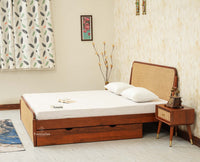 Maui Solid Mango Wood King Size Bed with Storage Trolly Brown Finish