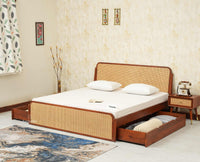 Maui Solid Mango Wood King Size Bed with Storage Trolly Brown Finish