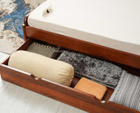 Maui Solid Mango Wood King Size Bed with Storage Trolly Brown Finish
