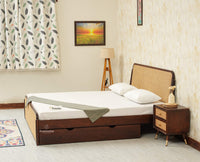 Maui Solid Mango Wood King Size Bed with Storage Trolly Grey Finish