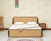 Maui Solid Mango Wood King Size Bed with Storage Trolly Grey Finish