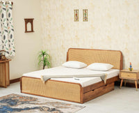 Maui Solid Mango Wood King Size Bed with Storage Trolly Natural Oak