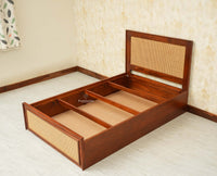 Boston Solid Wood Single Size Storage Bed for Home, Hotels and PG Brown Finish