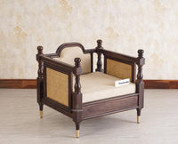 Boston Sheesham Wood Rattan Cane One Seater Sofa - Three Seater Sofa - Furniselan Grey-Finish