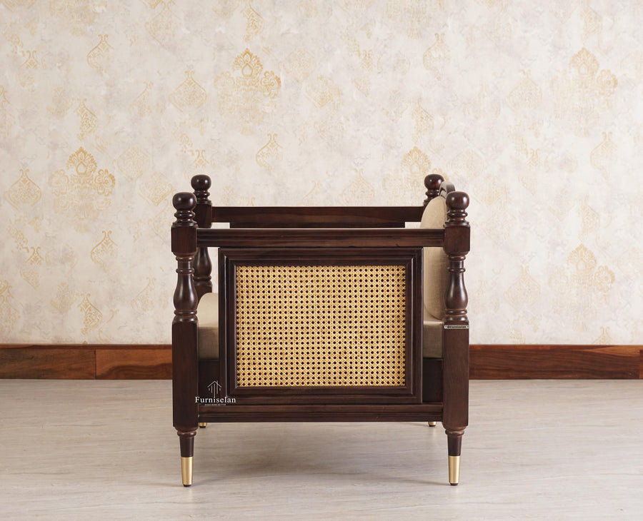 Boston Sheesham Wood Rattan Cane One Seater Sofa - Three Seater Sofa - Furniselan Grey-Finish