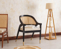 Boston Cardiff Solid Wood Rattan Arm Chair Furniselan Black-Finish