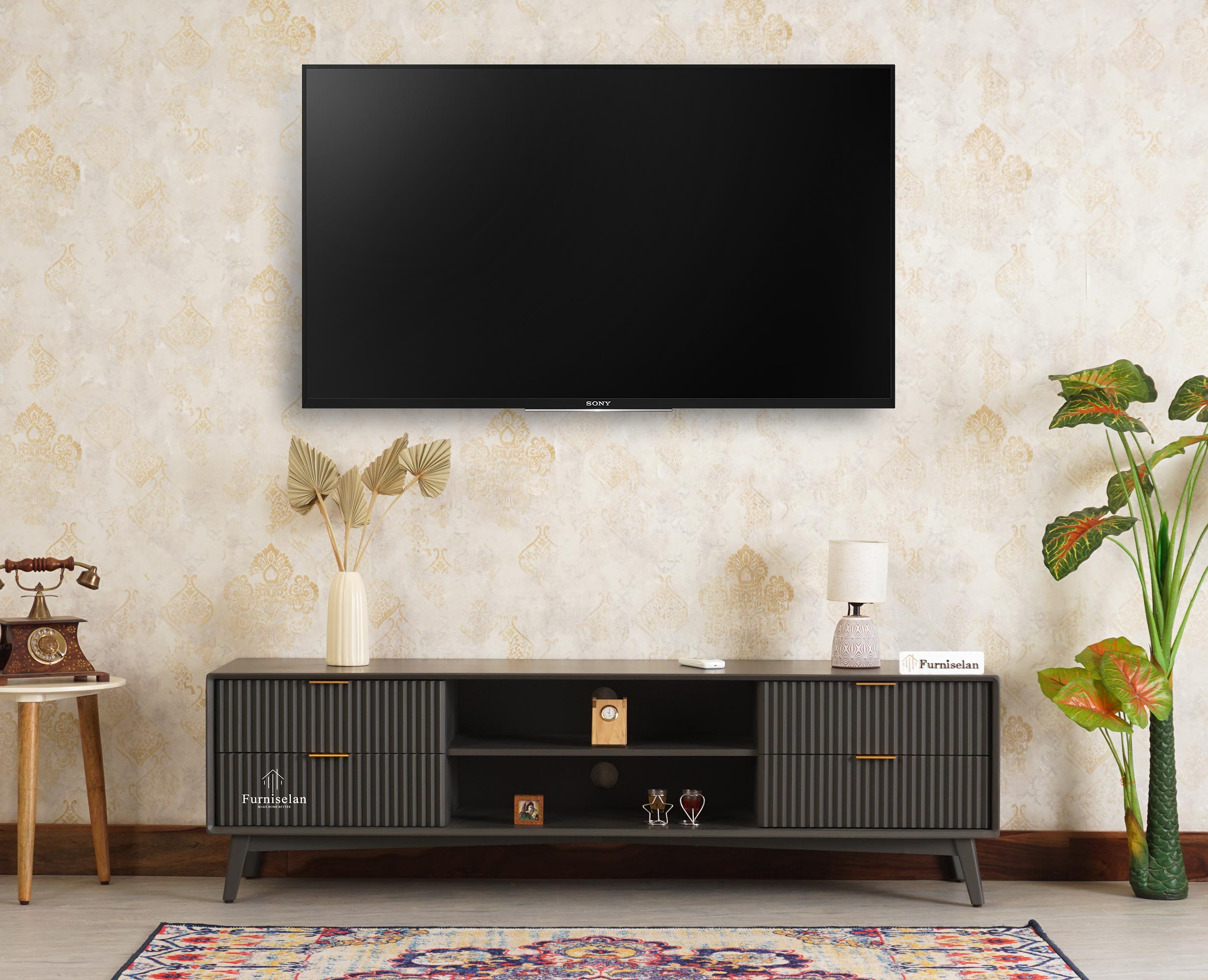 Bengaluru Solid Wood TV Cabinet Four Drawer Furniselan Slate-Grey