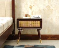 Boston Wooden Rattan Cane One Drawer Bedside Table Grey Finish