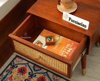 Boston Wooden Rattan Cane One Drawer Bedside Table Brown Finish